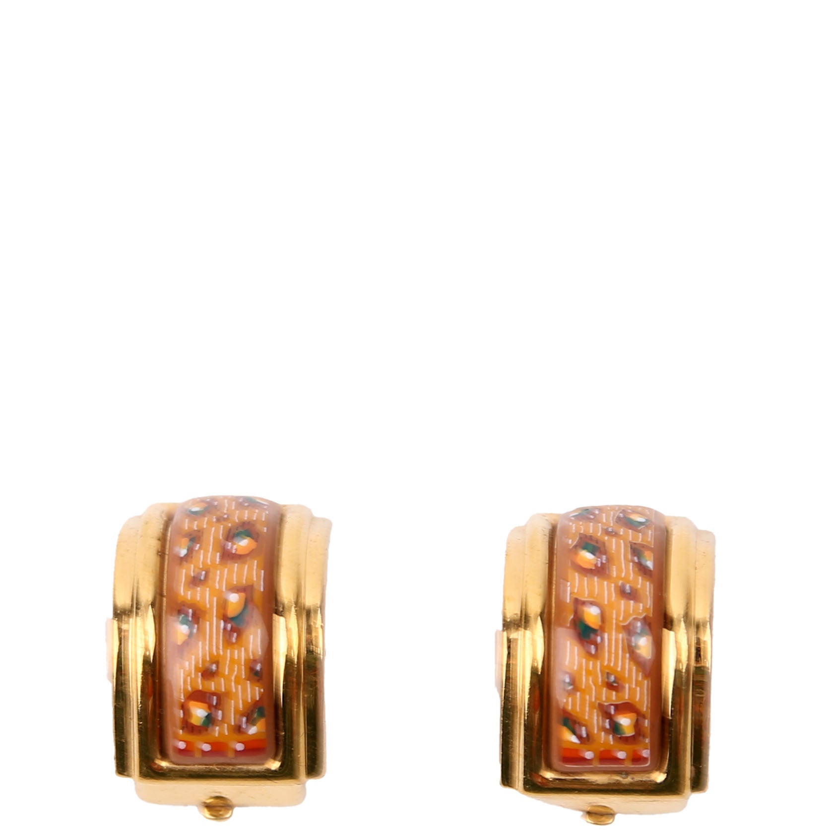Hermes Enamel Clip-On Vintage Earrings Gold