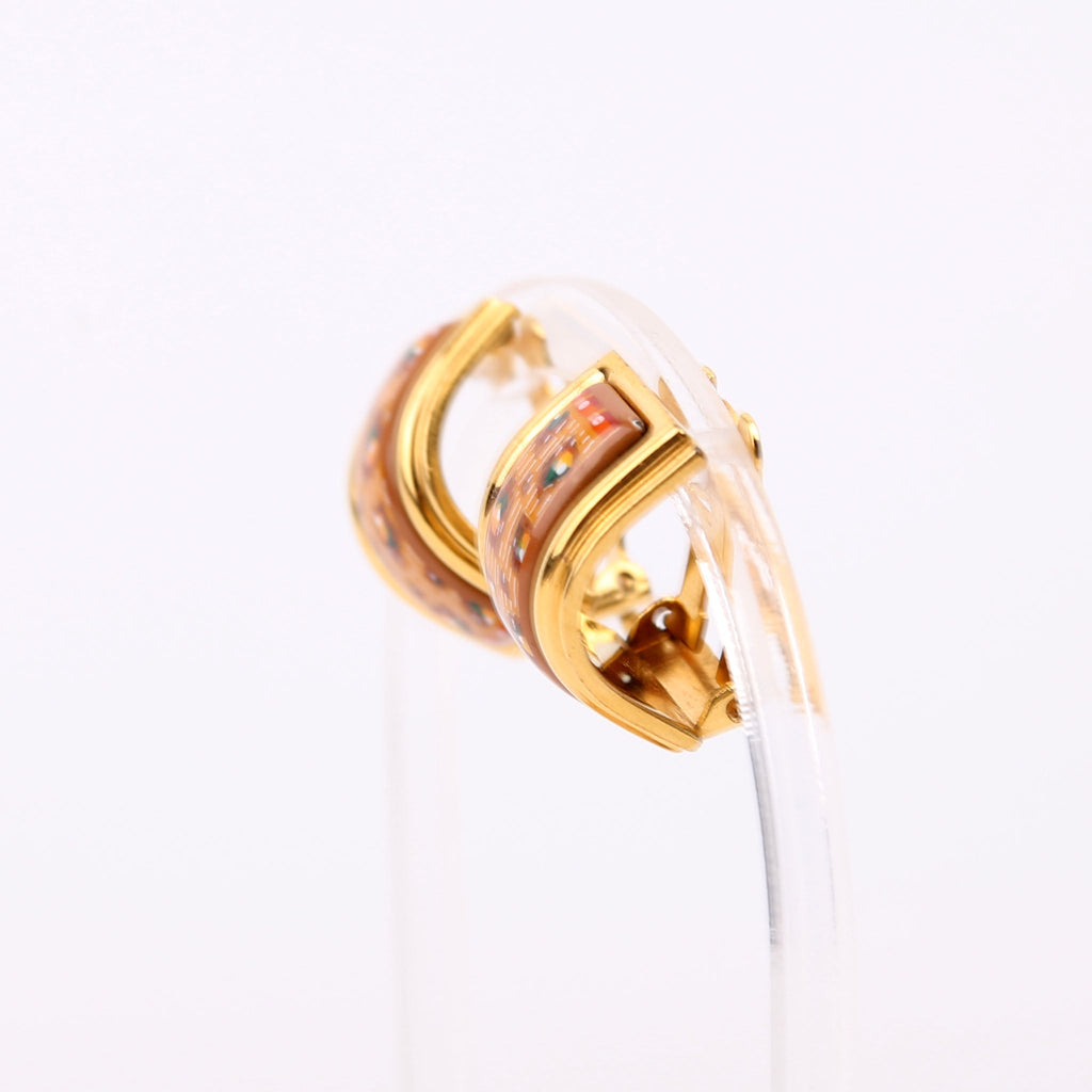 Hermes Enamel Clip-On Vintage Earrings Gold