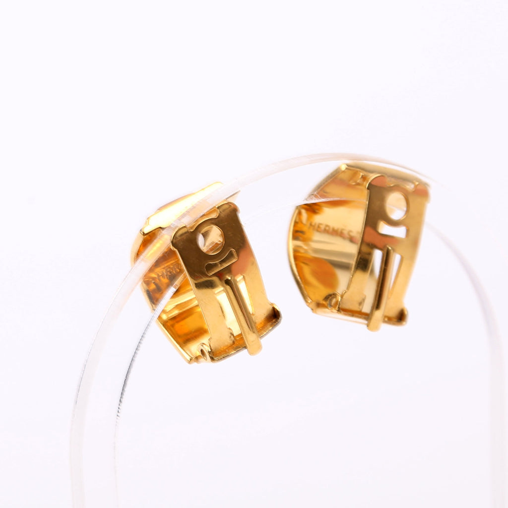 Hermes Enamel Clip-On Vintage Earrings Gold