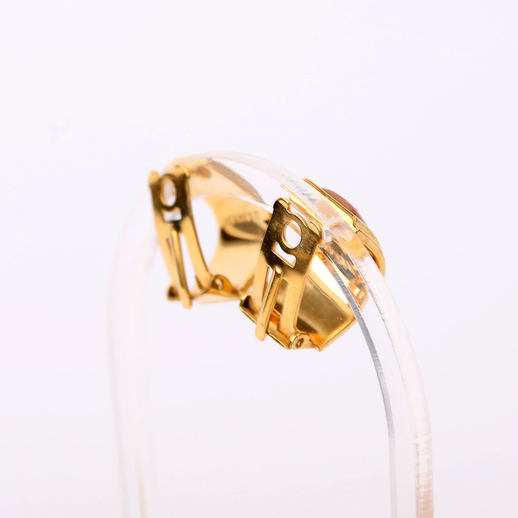 Hermes Enamel Clip-On Vintage Earrings Gold