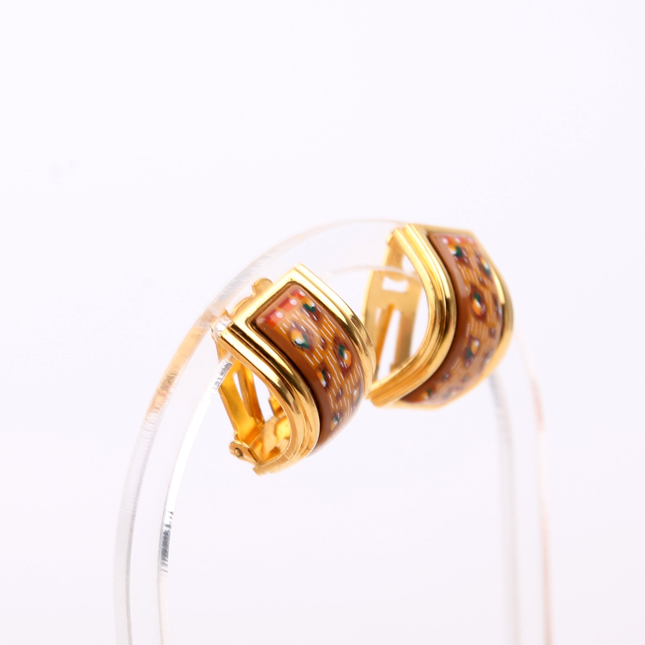 Hermes Enamel Clip-On Vintage Earrings Gold