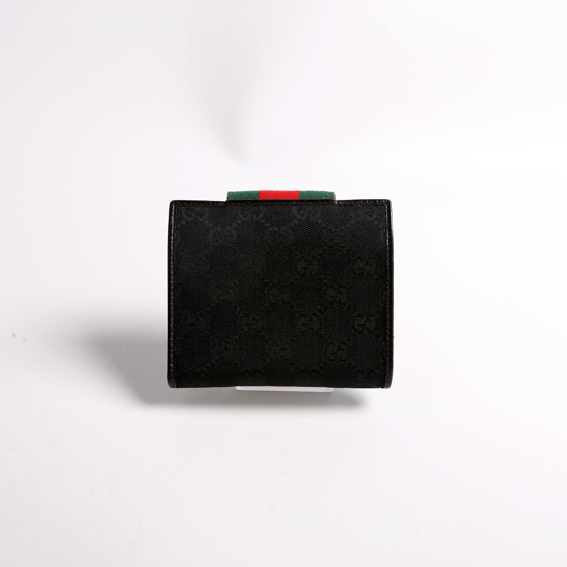 Gucci 181669 GG Canvas Web Compact Wallet Black