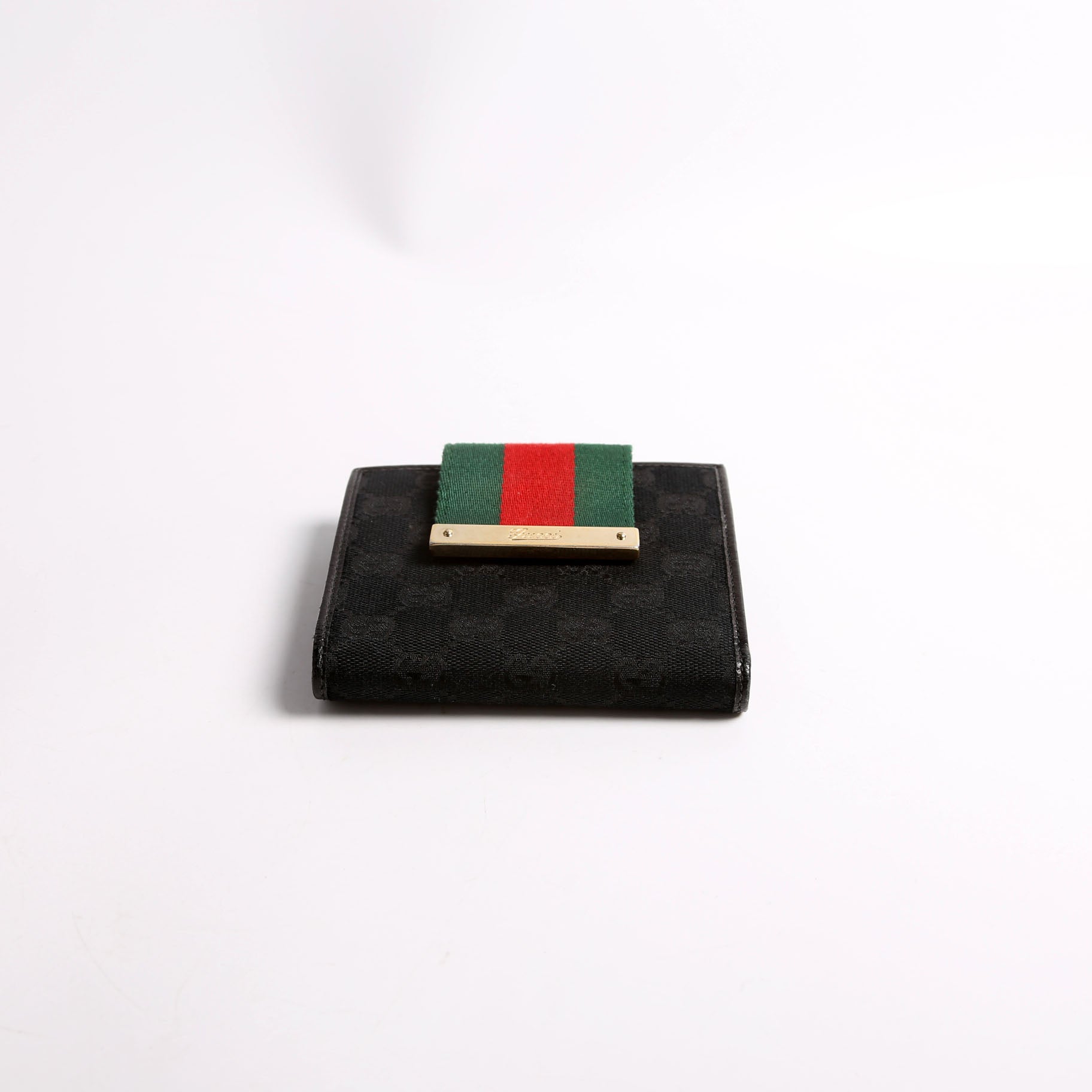Gucci 181669 GG Canvas Web Compact Wallet Black
