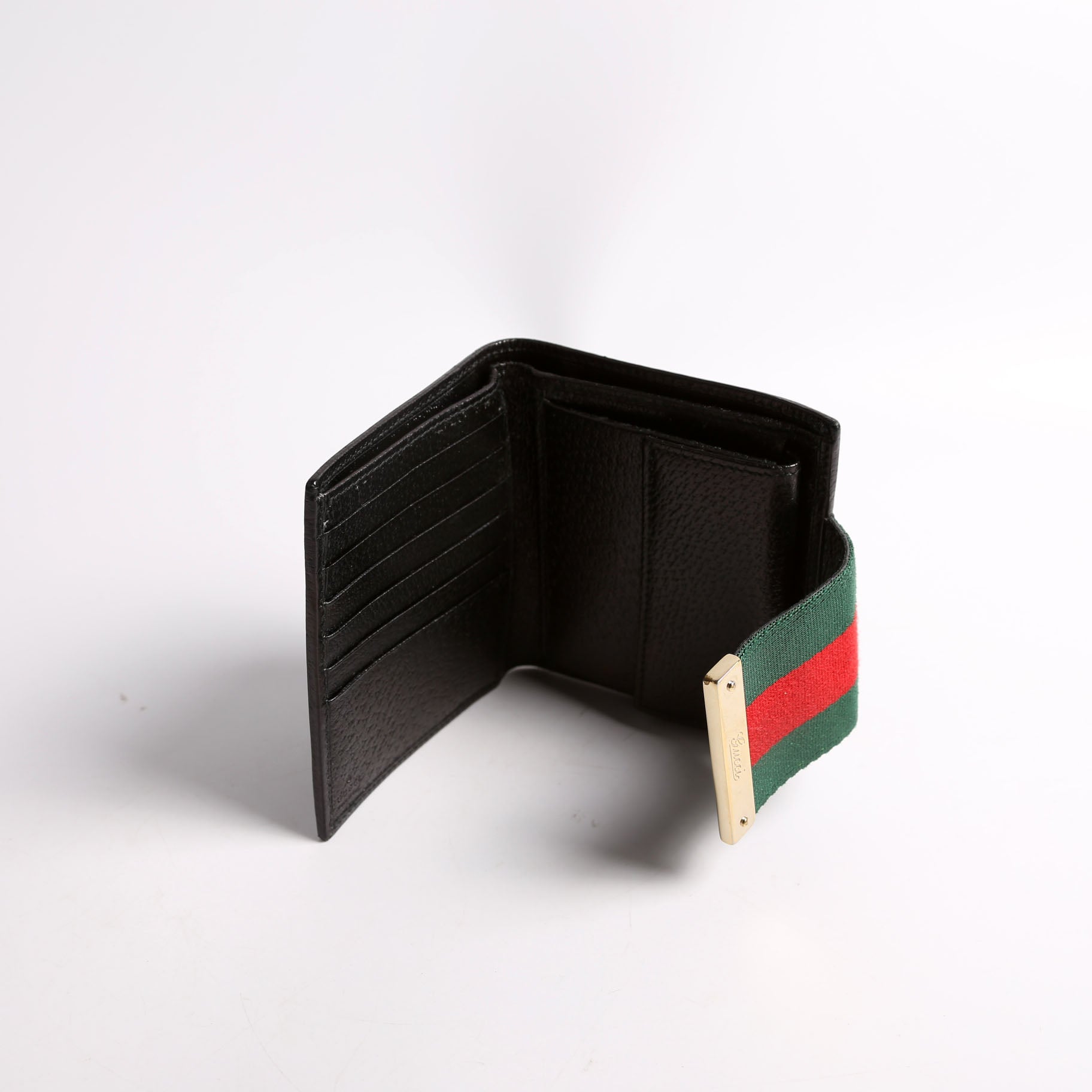 Gucci 181669 GG Canvas Web Compact Wallet Black