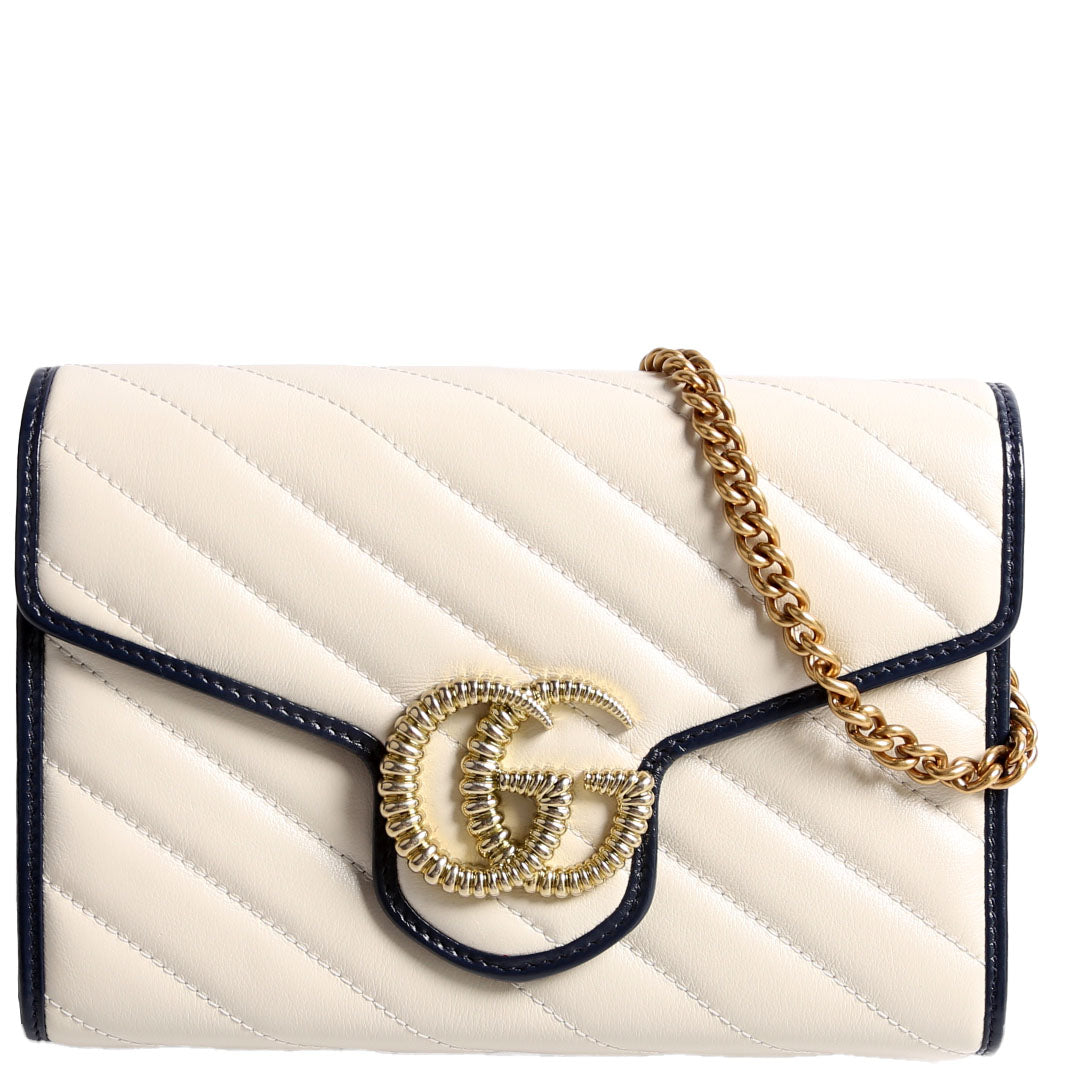 573807 Marmont Torchon Chain Wallet Cream/Blue