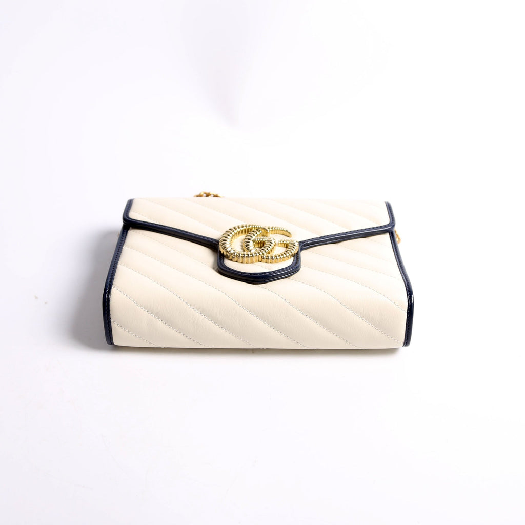 573807 Marmont Torchon Chain Wallet Cream/Blue