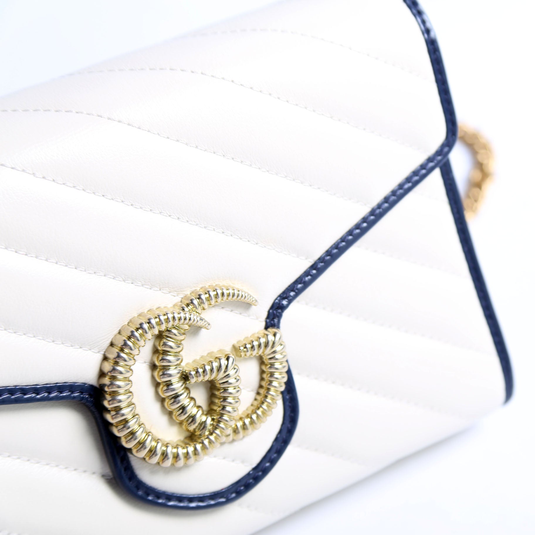 573807 Marmont Torchon Chain Wallet Cream/Blue