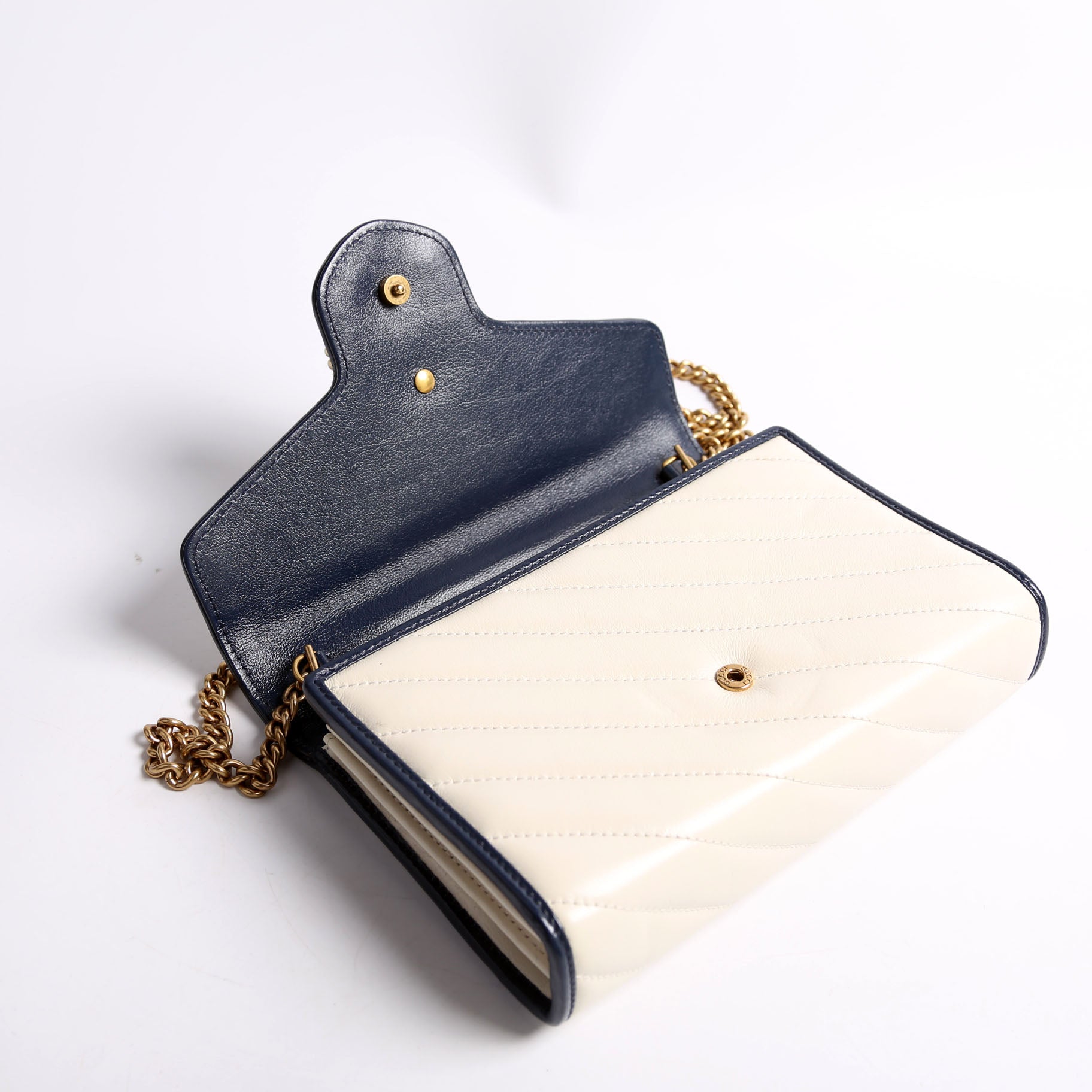 573807 Marmont Torchon Chain Wallet Cream/Blue