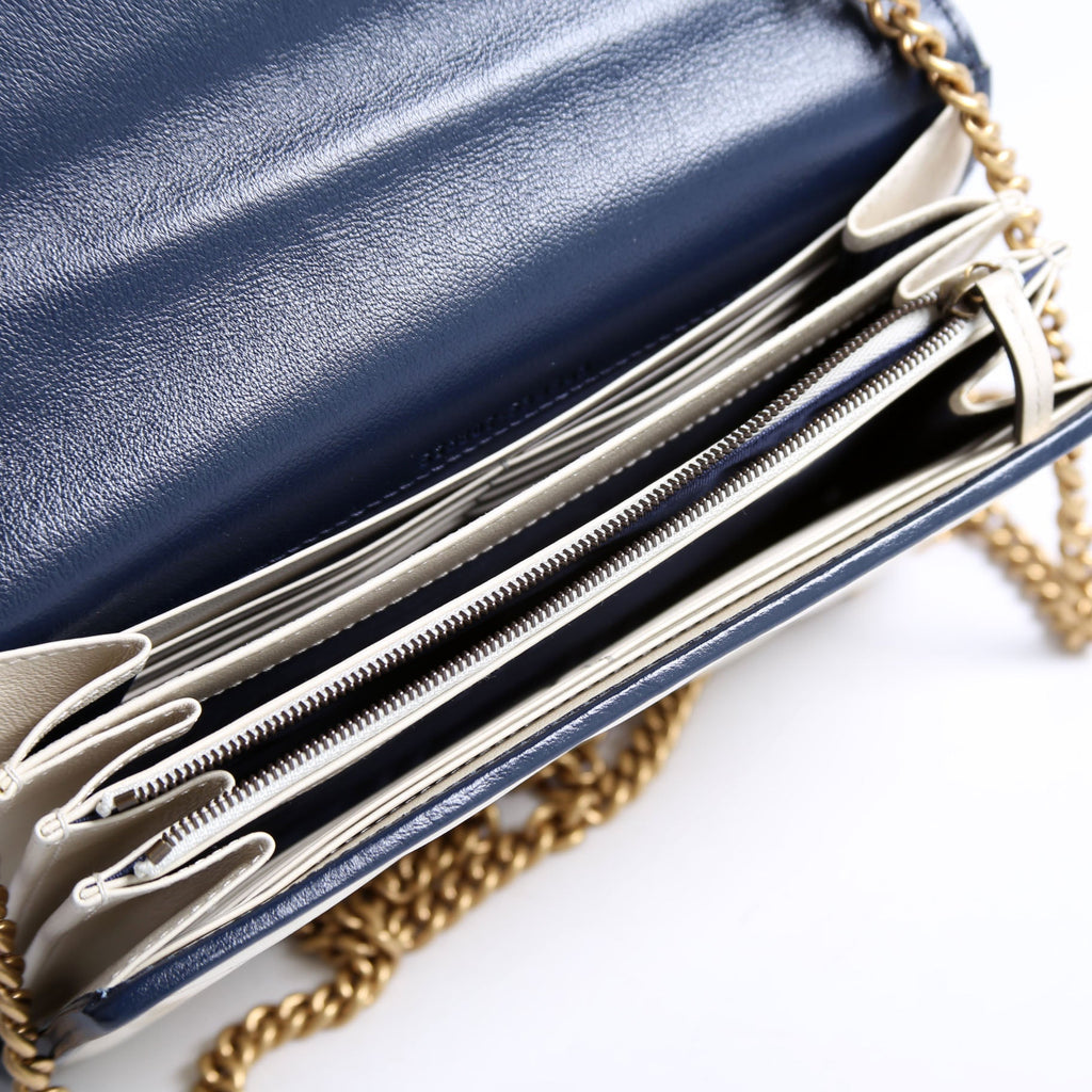 573807 Marmont Torchon Chain Wallet Cream/Blue