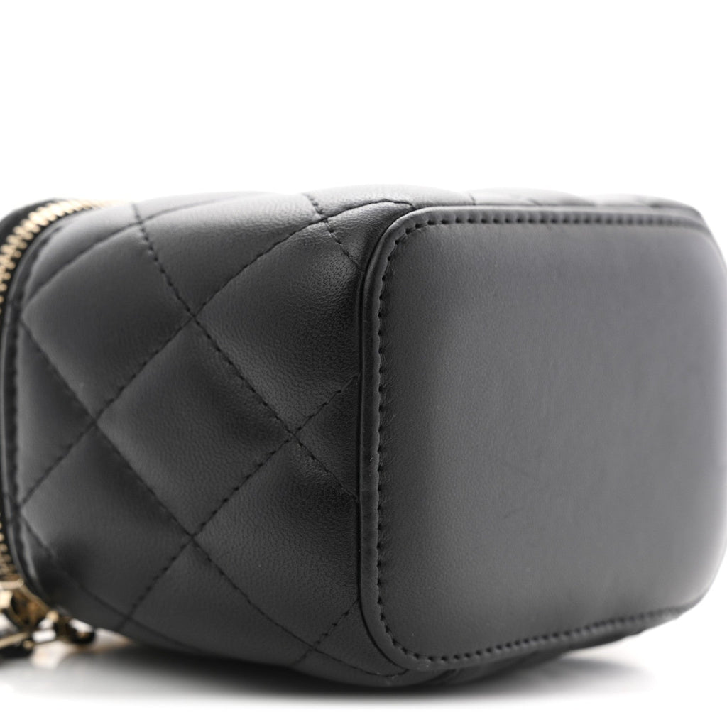 Chanel Lambskin Quilted Mini Pearl Crush Vanity Case With Chain Black