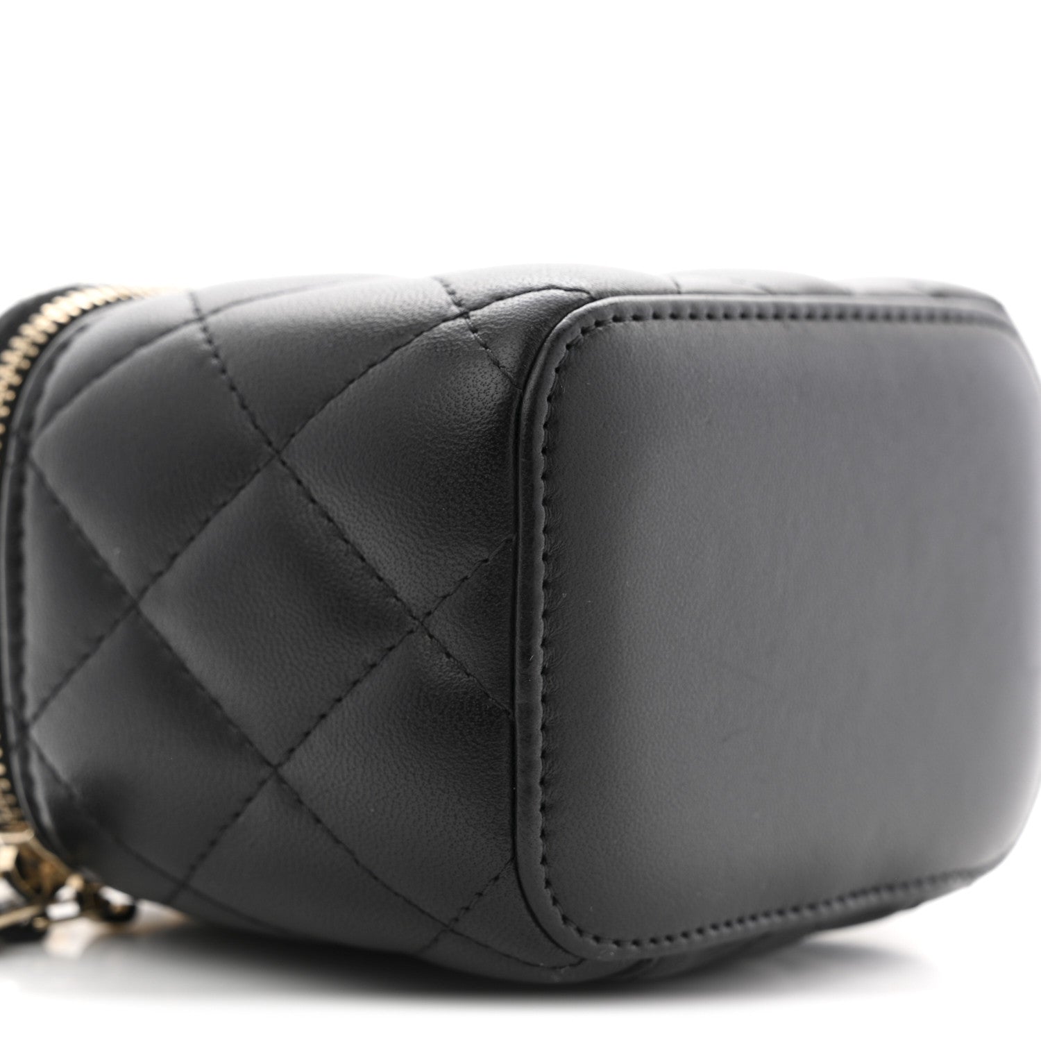 Chanel Lambskin Quilted Mini Pearl Crush Vanity Case With Chain Black