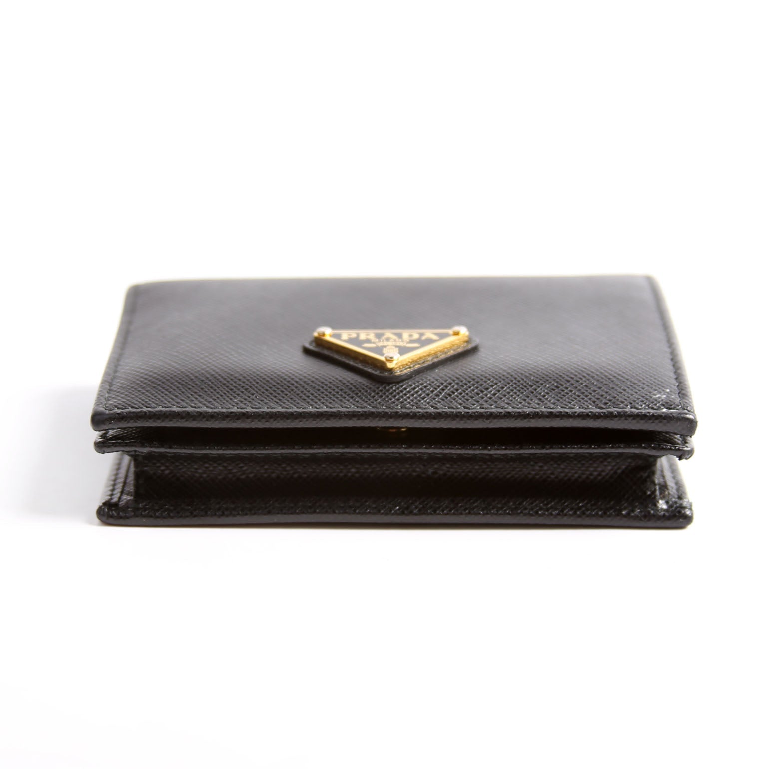 1MV021 Saffiano Triangle Logo Card Case Black
