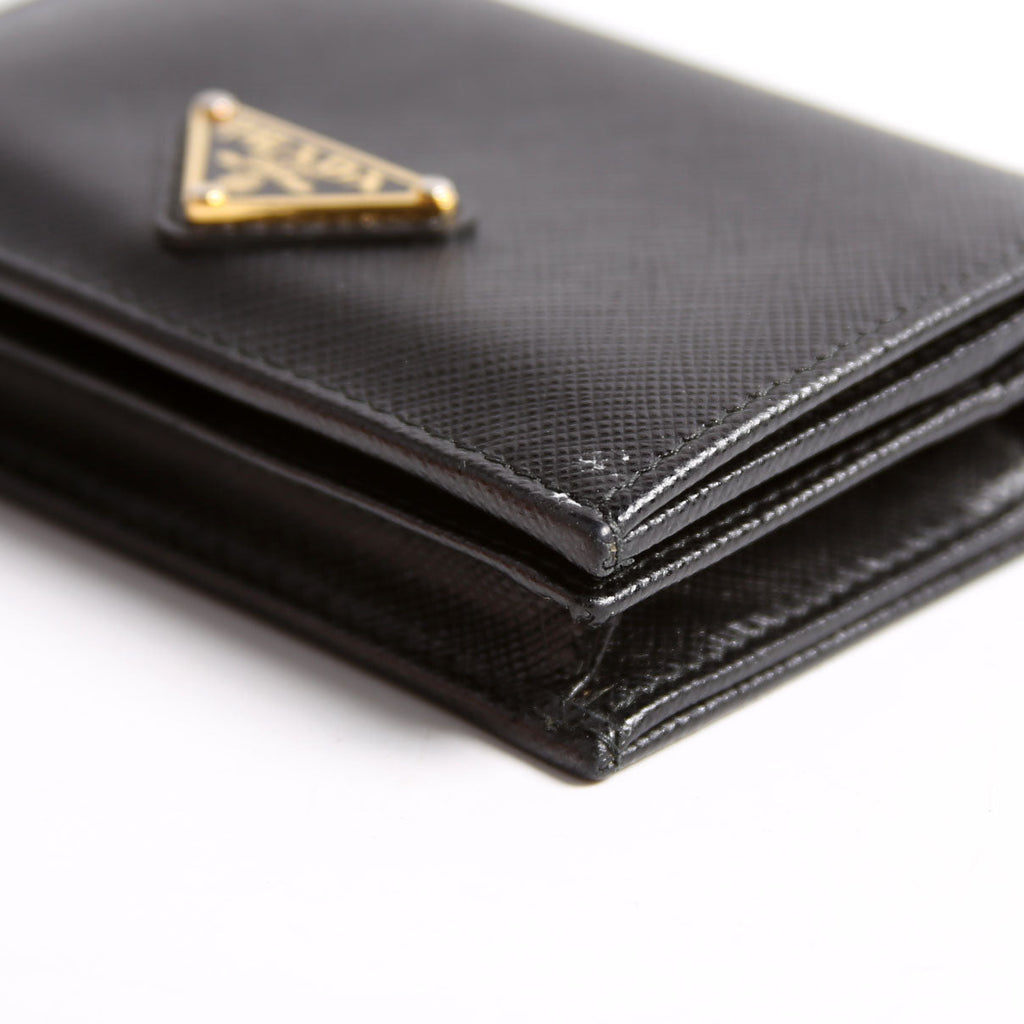 1MV021 Saffiano Triangle Logo Card Case Black
