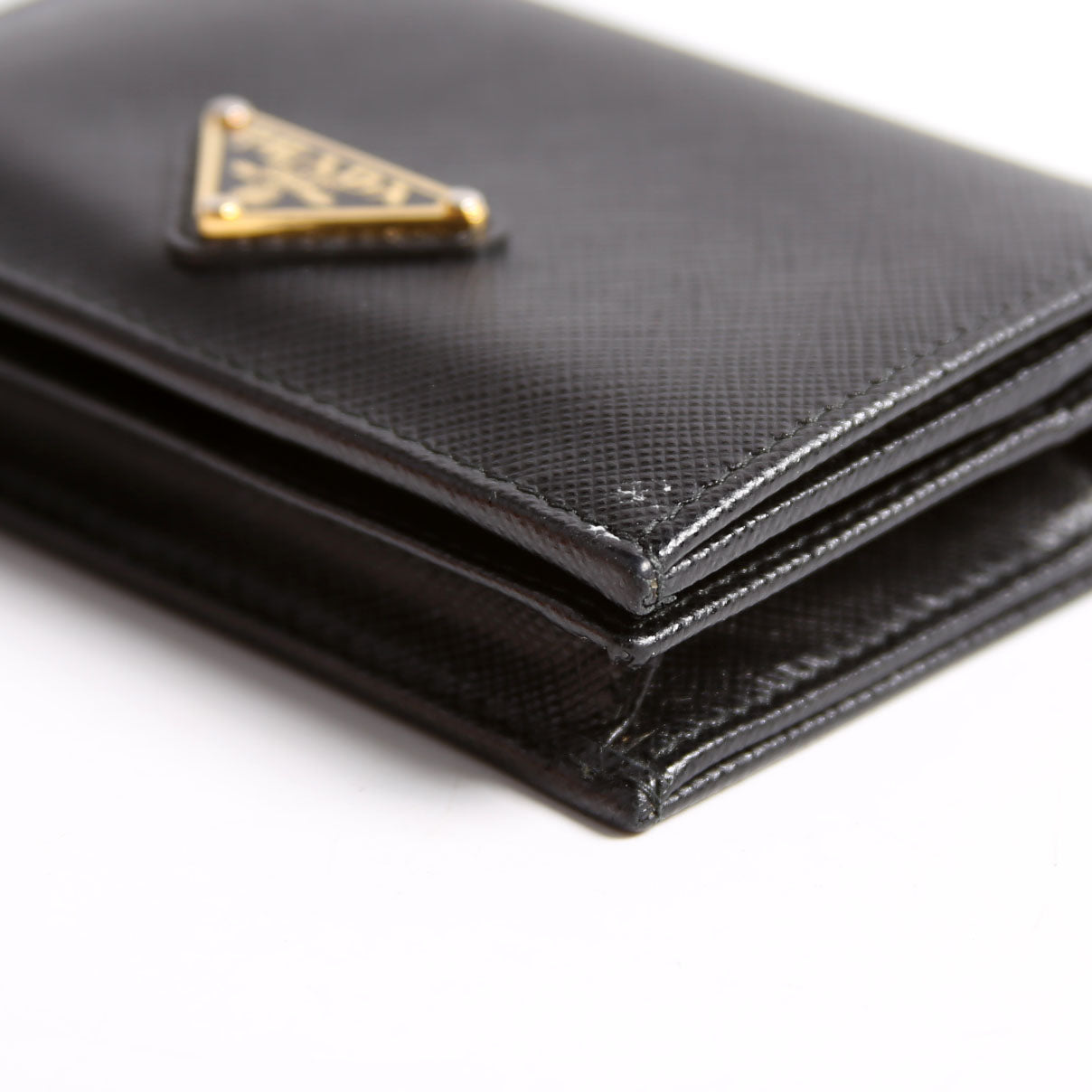 1MV021 Saffiano Triangle Logo Card Case Black