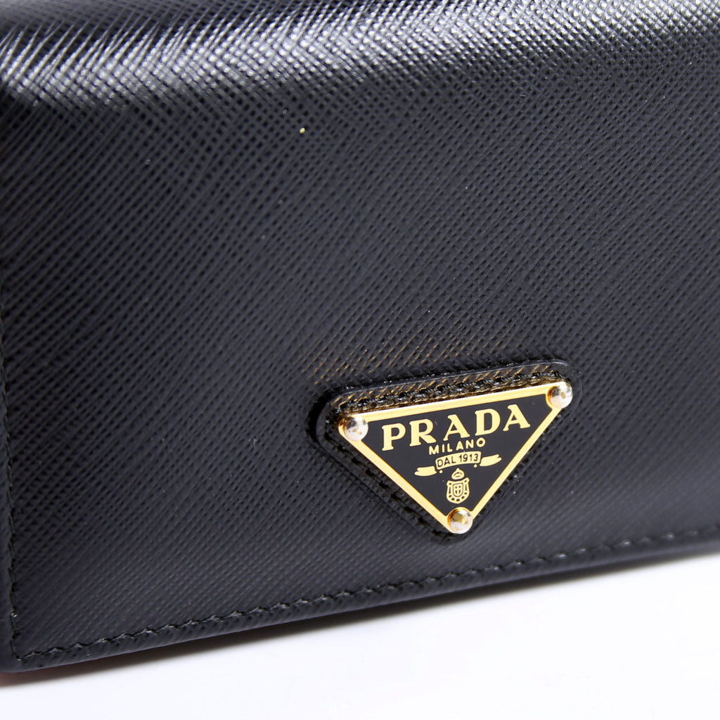 1MV021 Saffiano Triangle Logo Card Case Black