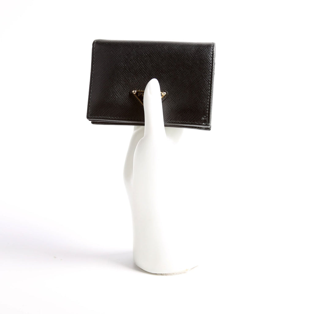 1MV021 Saffiano Triangle Logo Card Case Black