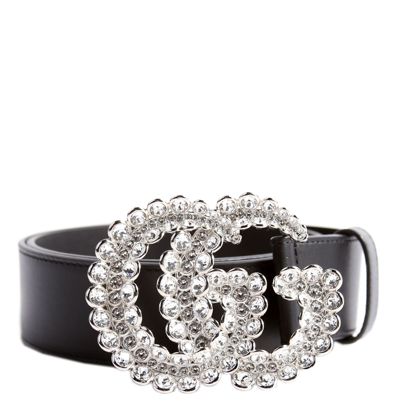 582100 Crystal Double G 40MMLeather Belt Size 70/28 Black