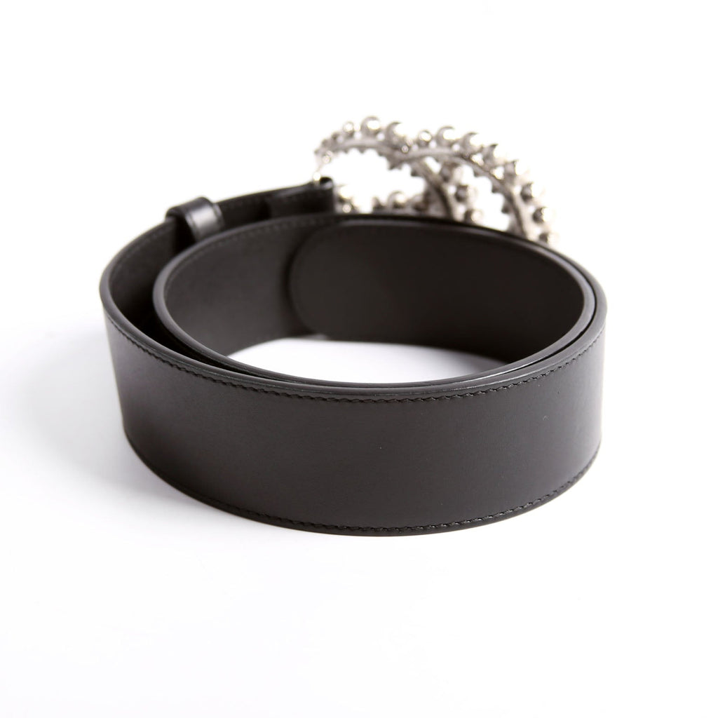 582100 Crystal Double G 40MMLeather Belt Size 70/28 Black
