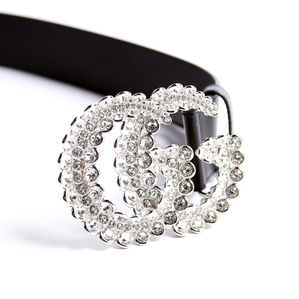582100 Crystal Double G 40MMLeather Belt Size 70/28 Black