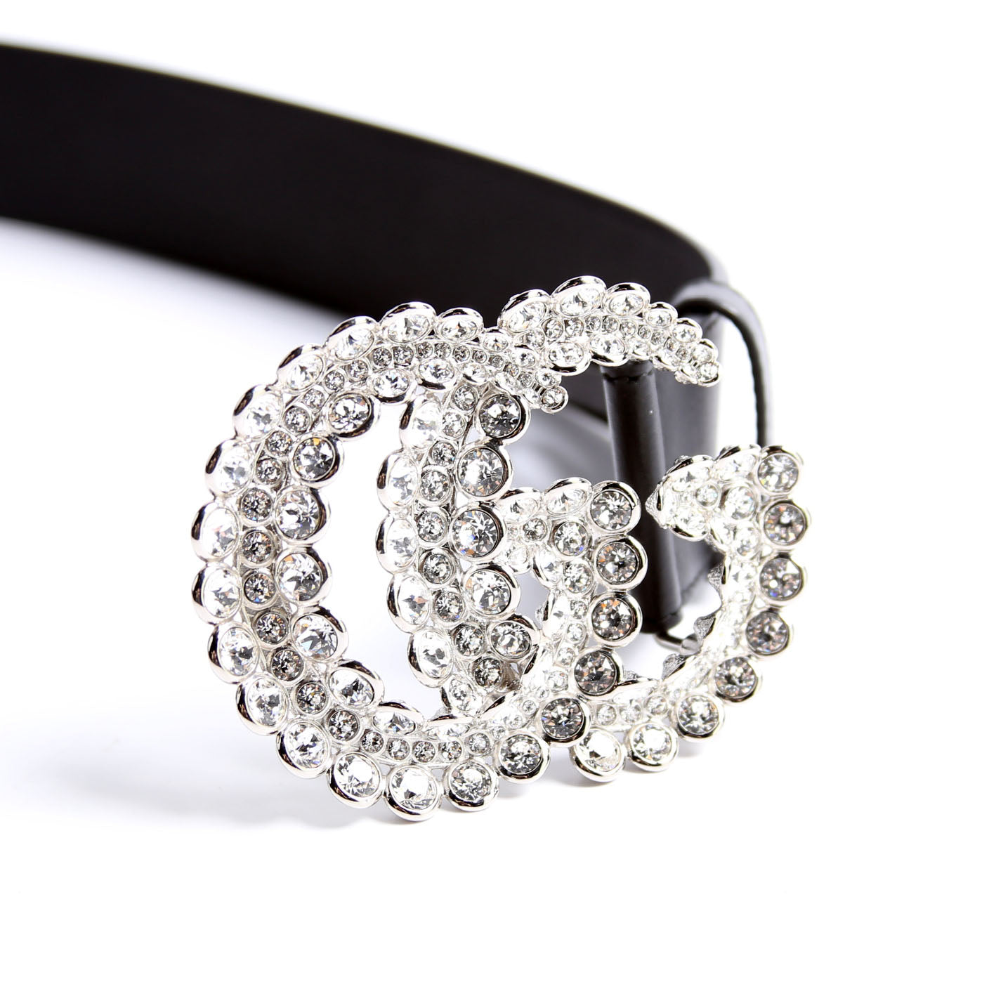 582100 Crystal Double G 40MMLeather Belt Size 70/28 Black