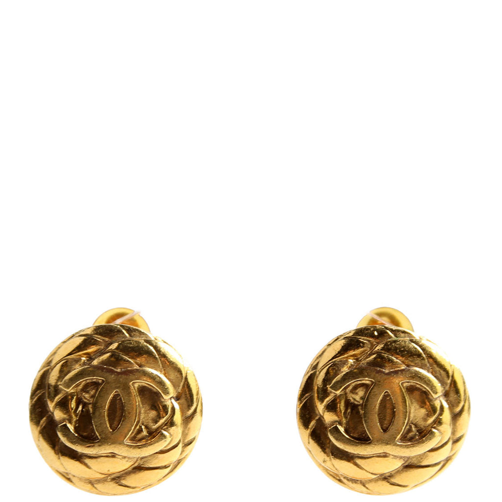 CC Quilted Clip-On Vintage Earrings Gold