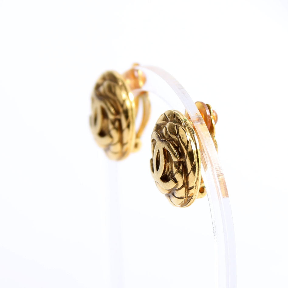 CC Quilted Clip-On Vintage Earrings Gold