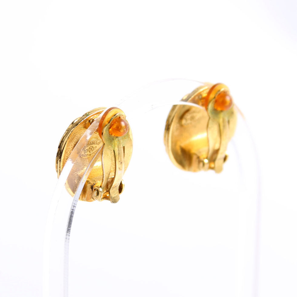 CC Quilted Clip-On Vintage Earrings Gold
