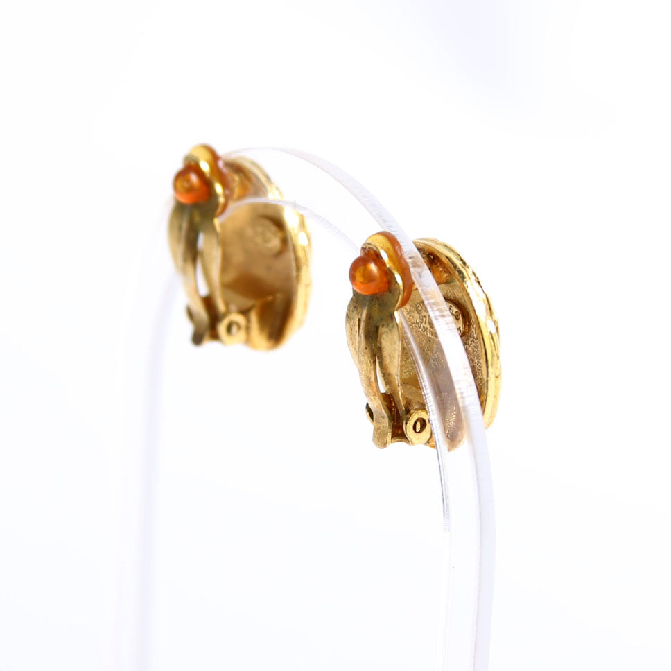 CC Quilted Clip-On Vintage Earrings Gold