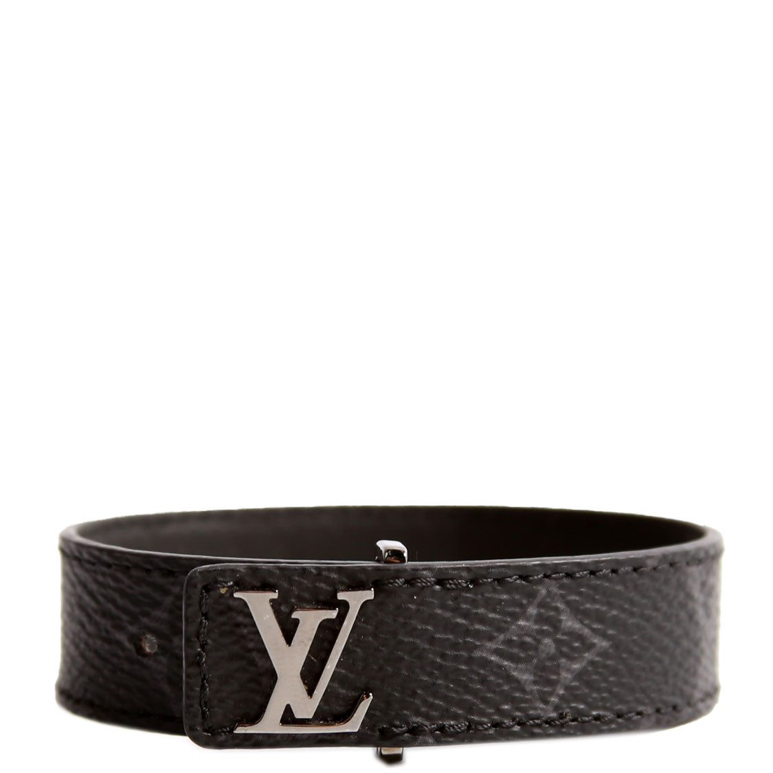 LV Slim Monogram Eclipse Monogram Leather Bracelet Size 19