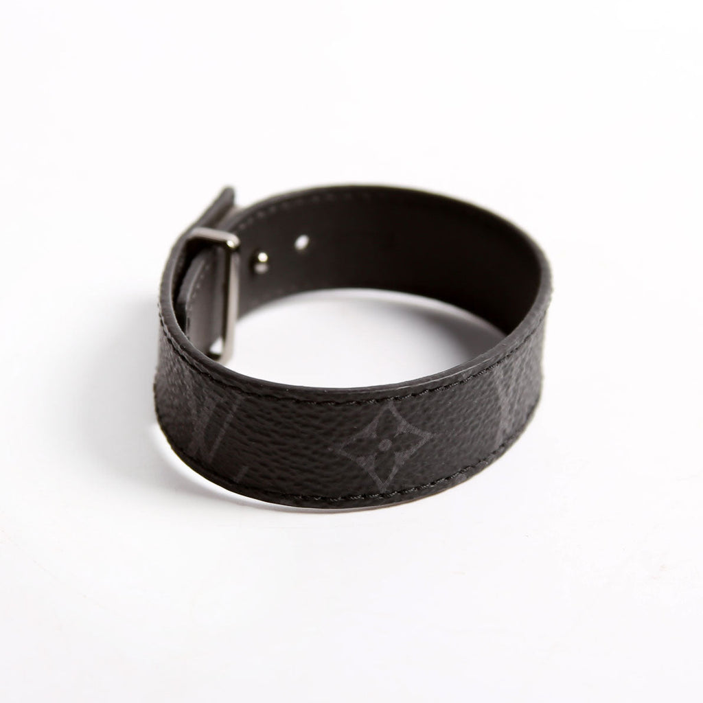 LV Slim Monogram Eclipse Monogram Leather Bracelet Size 19