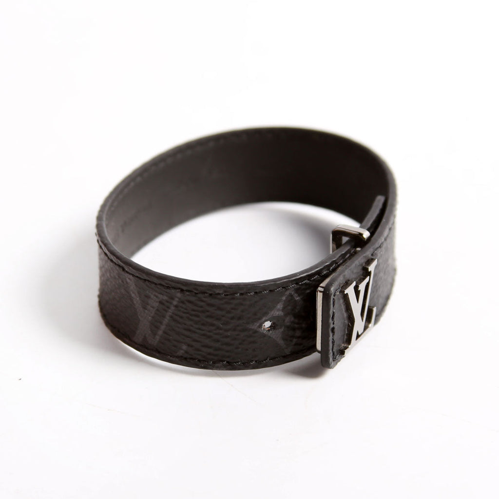 LV Slim Monogram Eclipse Monogram Leather Bracelet Size 19