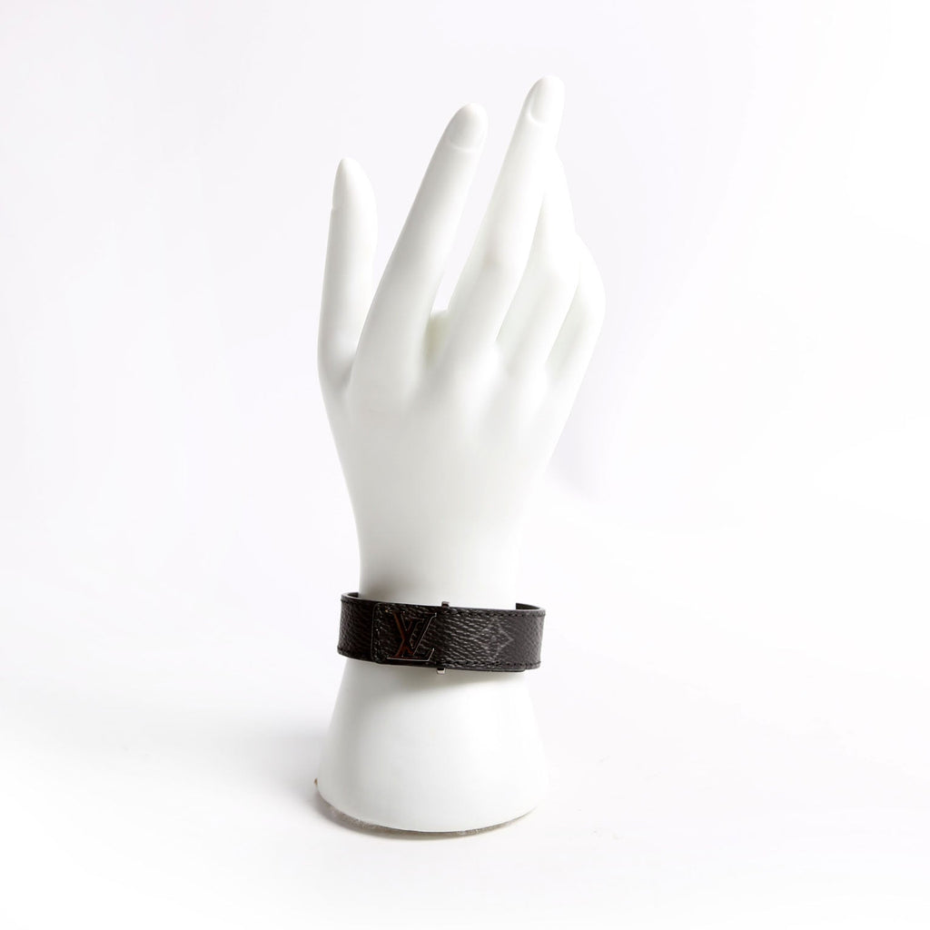 LV Slim Monogram Eclipse Monogram Leather Bracelet Size 19