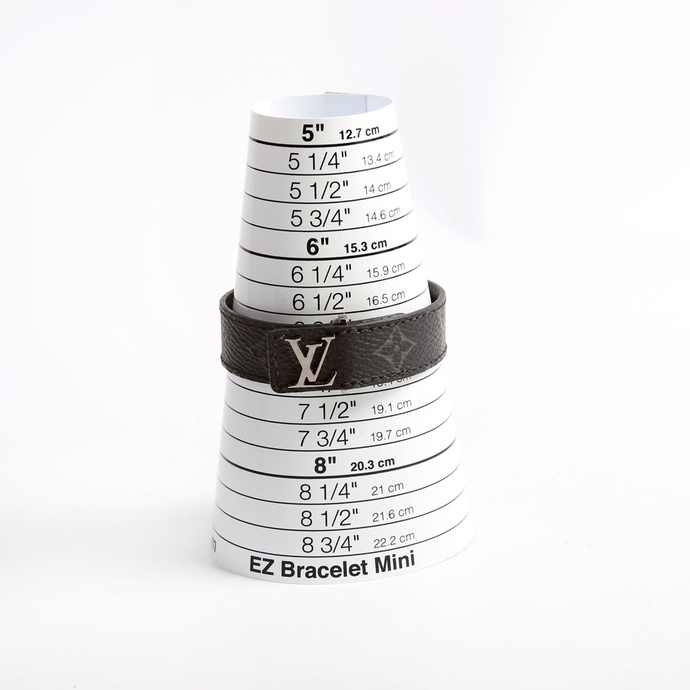 LV Slim Monogram Eclipse Monogram Leather Bracelet Size 19