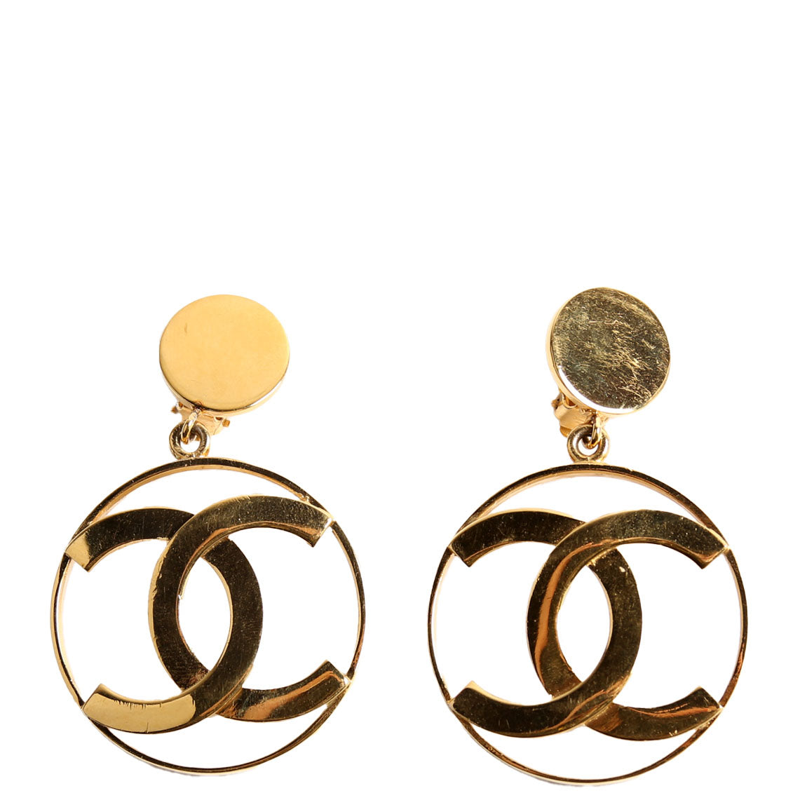 Jumbo CC Hoop Drop Earrings Clip-On Vintage Gold