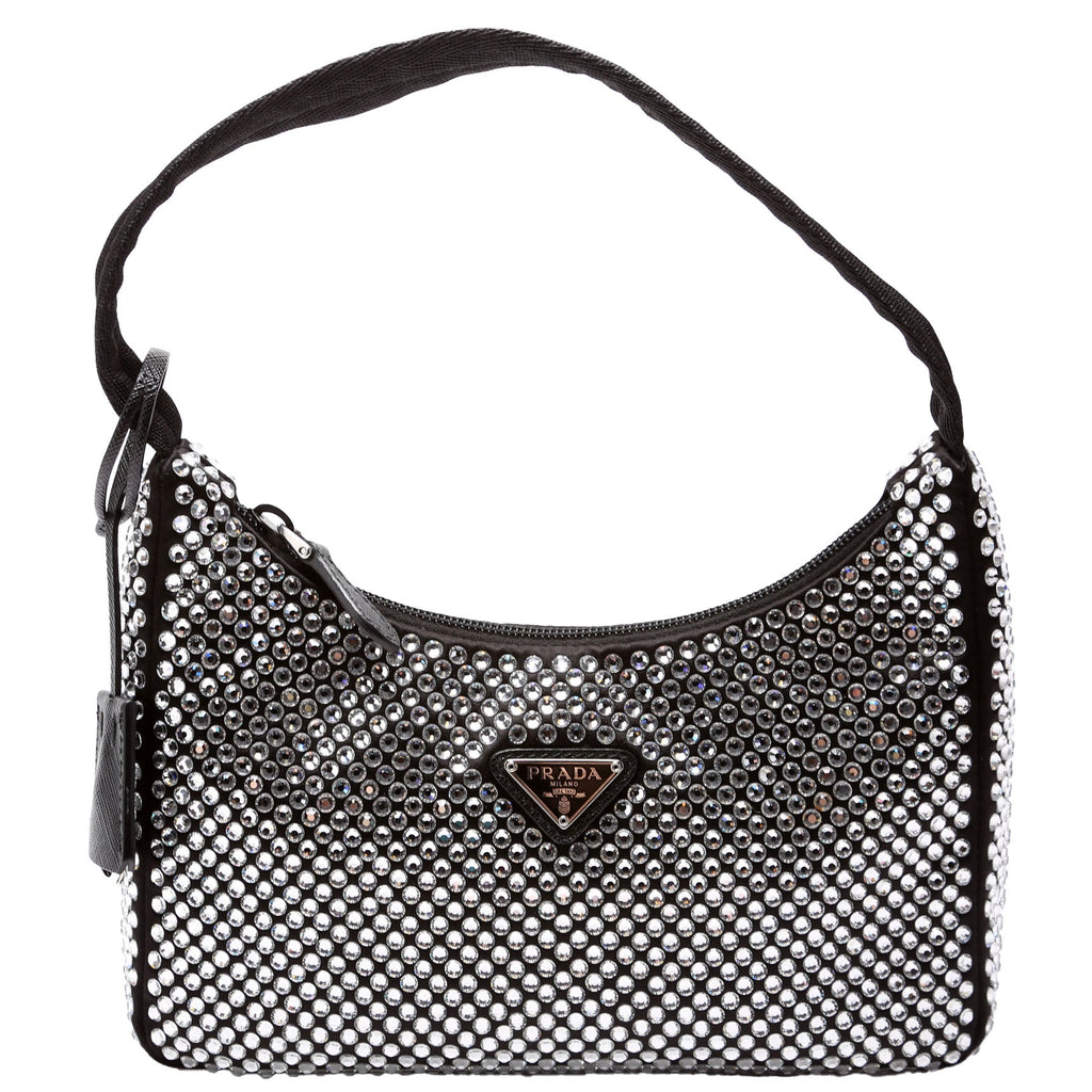 Prada 1BC515 Satin Crystal Re-Edition 2000 Mini Bag Black