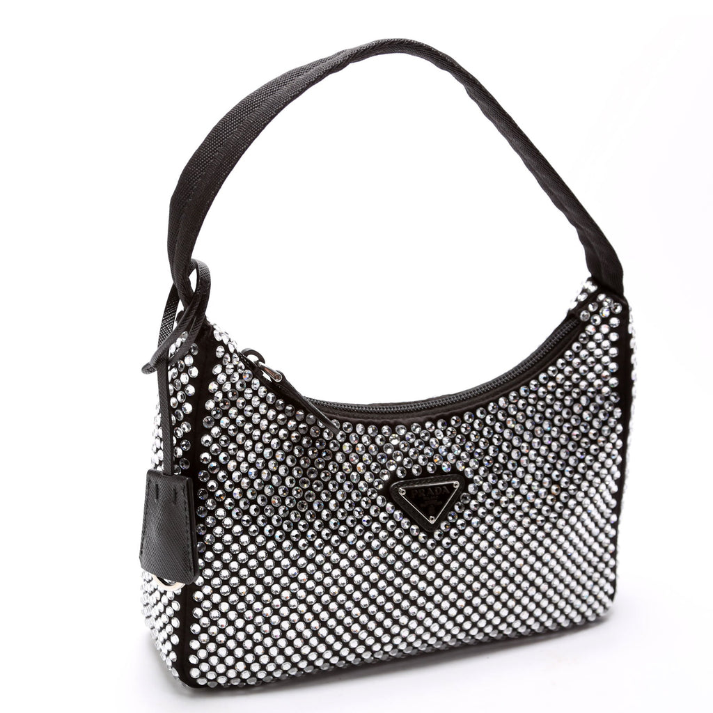 Prada 1BC515 Satin Crystal Re-Edition 2000 Mini Bag Black