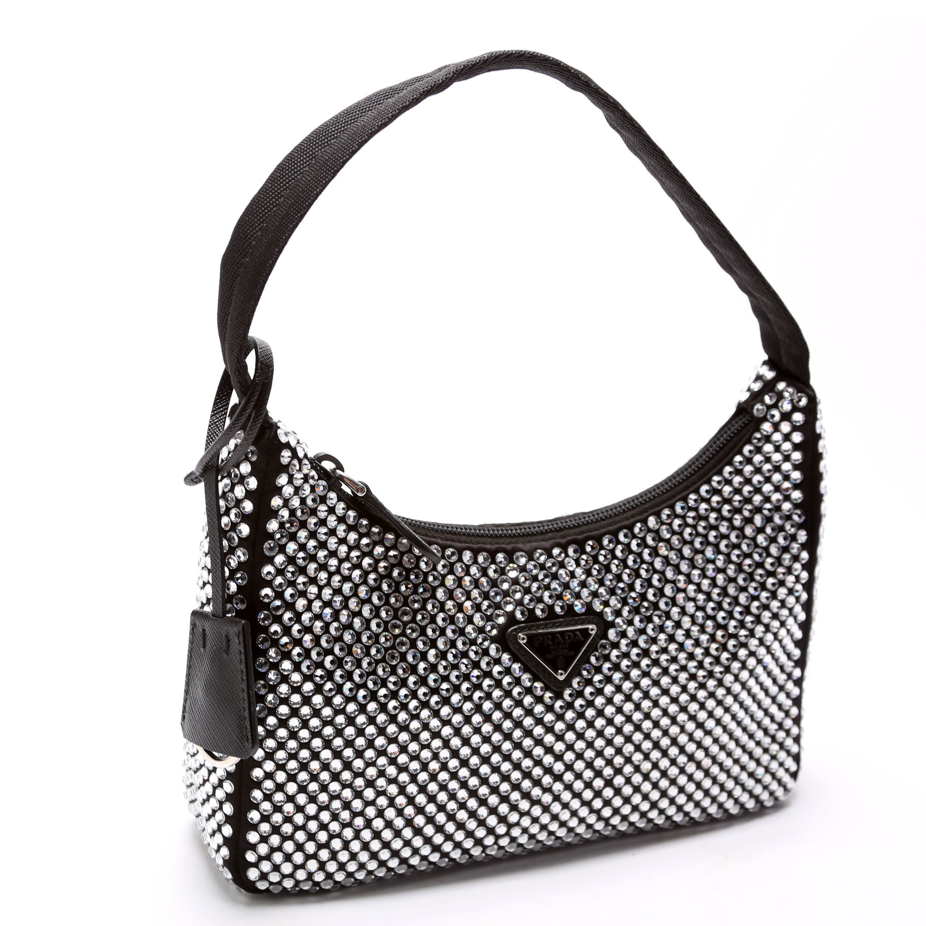 Prada 1BC515 Satin Crystal Re-Edition 2000 Mini Bag Black