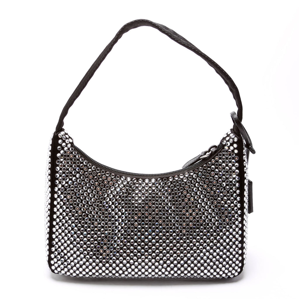 Prada 1BC515 Satin Crystal Re-Edition 2000 Mini Bag Black