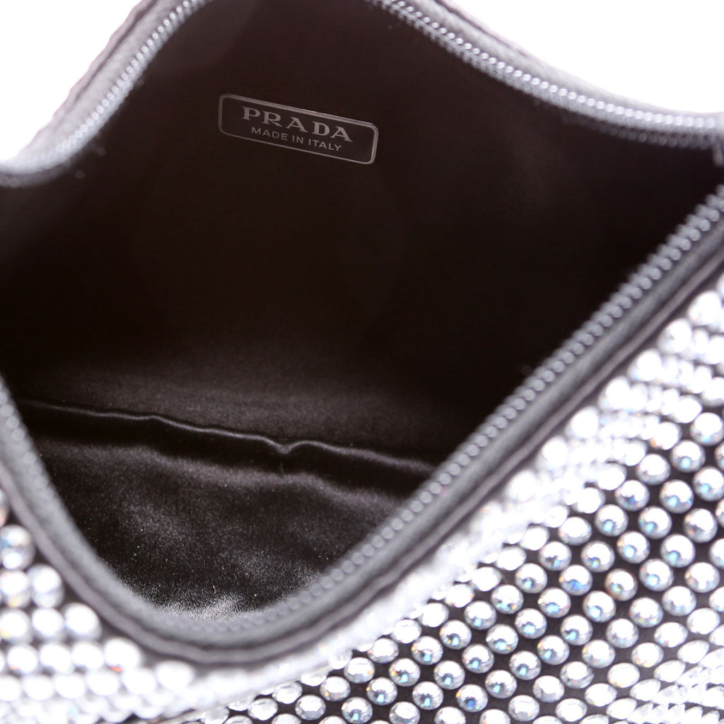 Prada 1BC515 Satin Crystal Re-Edition 2000 Mini Bag Black