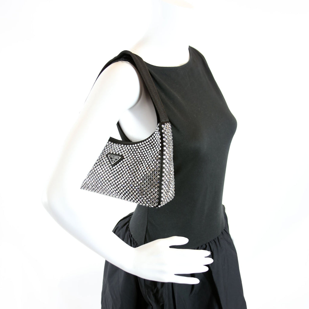 Prada 1BC515 Satin Crystal Re-Edition 2000 Mini Bag Black