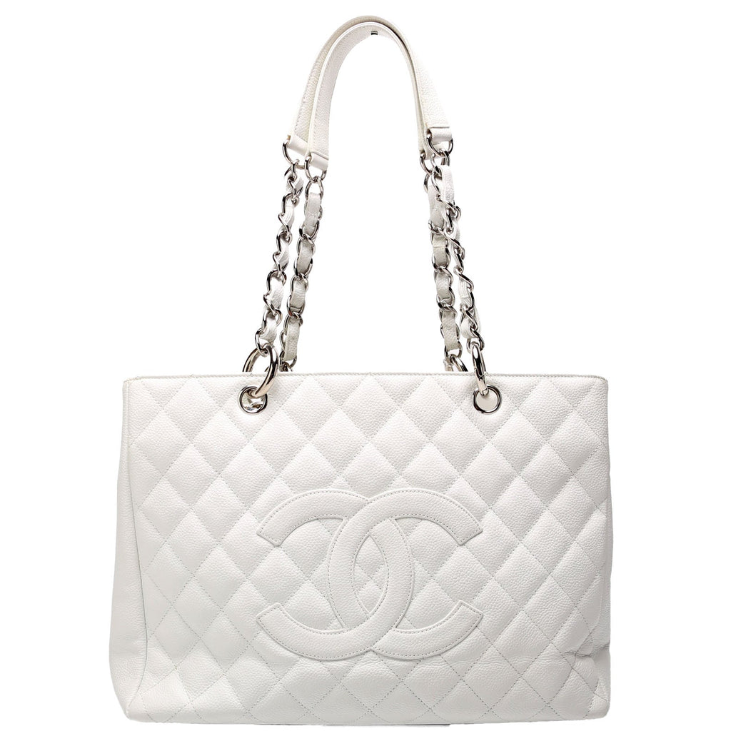 Grand Shopping Tote Caviar White/Silver