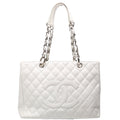 Grand Shopping Tote Caviar White/Silver