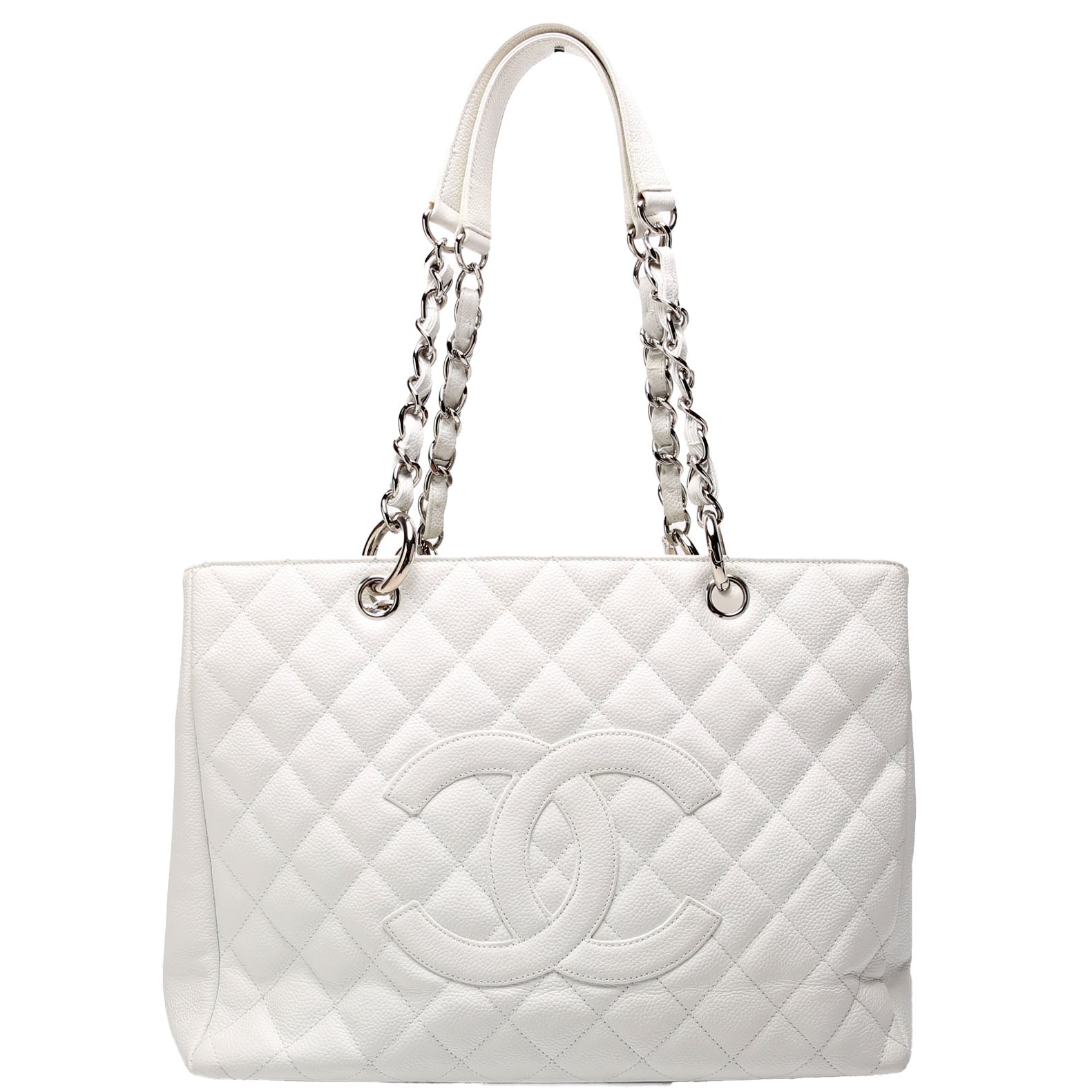 Grand Shopping Tote Caviar White/Silver