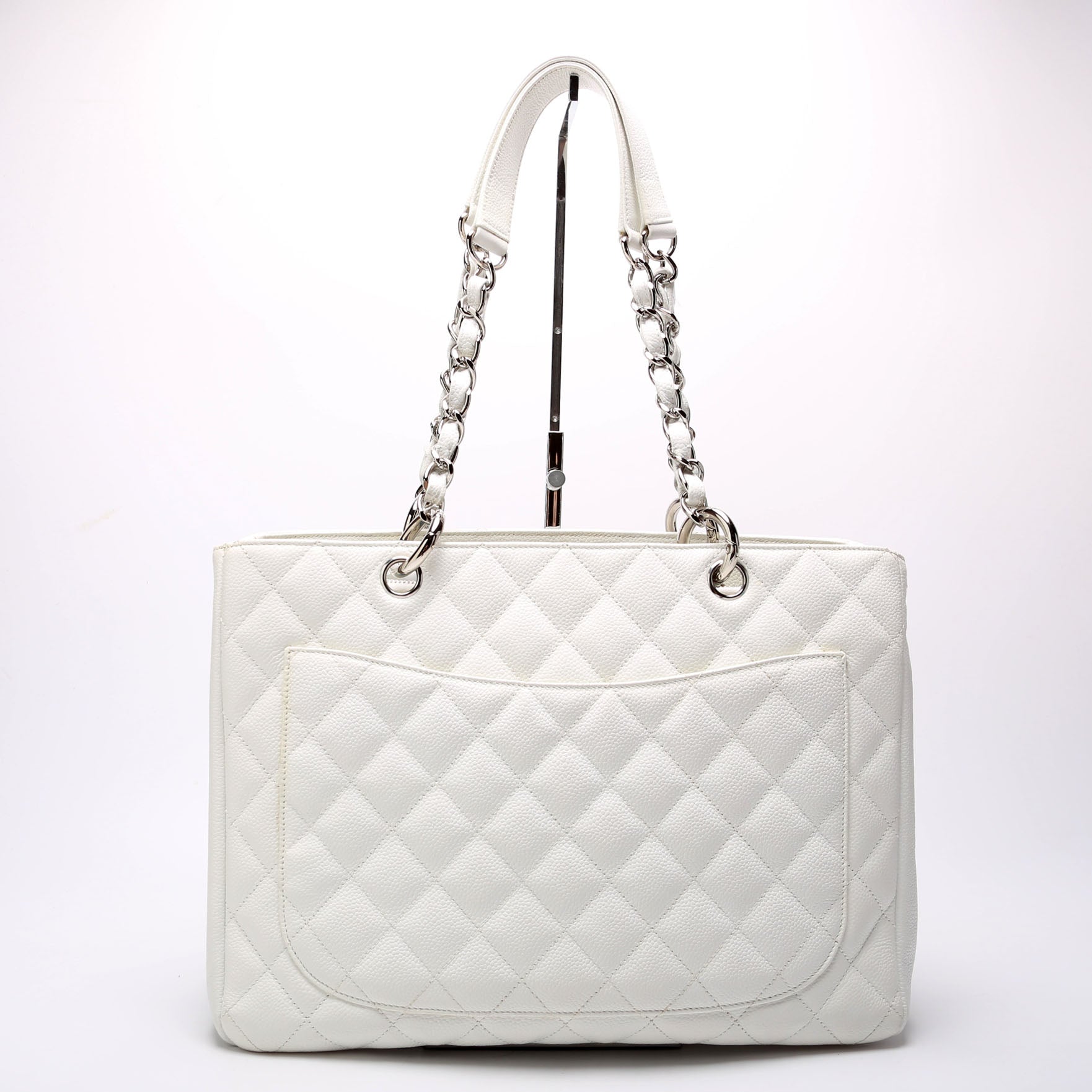 Grand Shopping Tote Caviar White/Silver