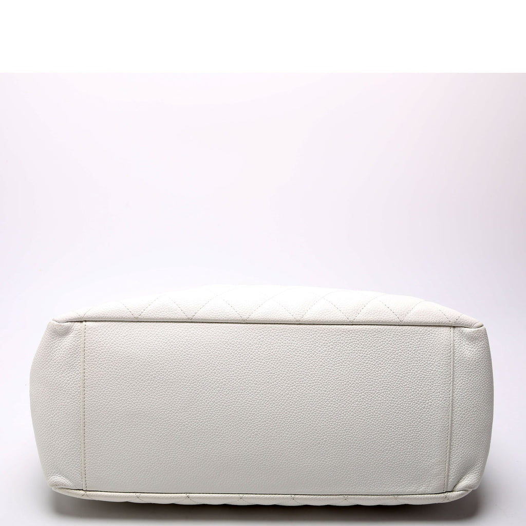 Grand Shopping Tote Caviar White/Silver