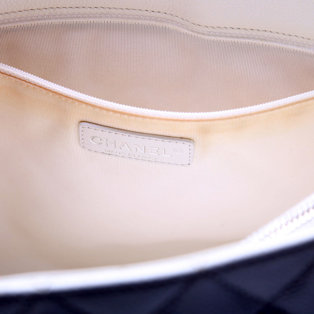 Grand Shopping Tote Caviar White/Silver