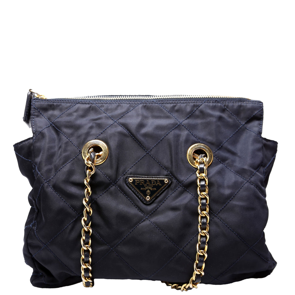 Nylon Tessuto Quilted Shoulder Bag Navy/Gold
