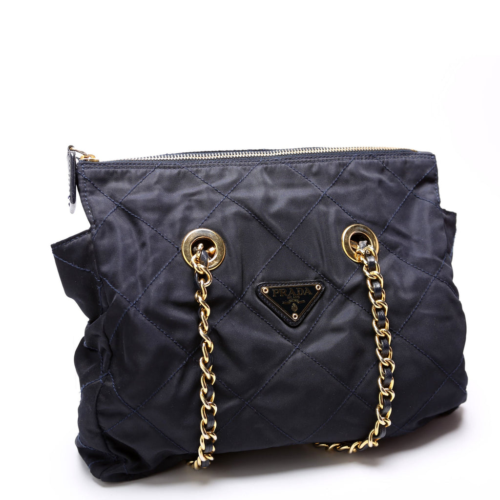 Nylon Tessuto Quilted Shoulder Bag Navy/Gold
