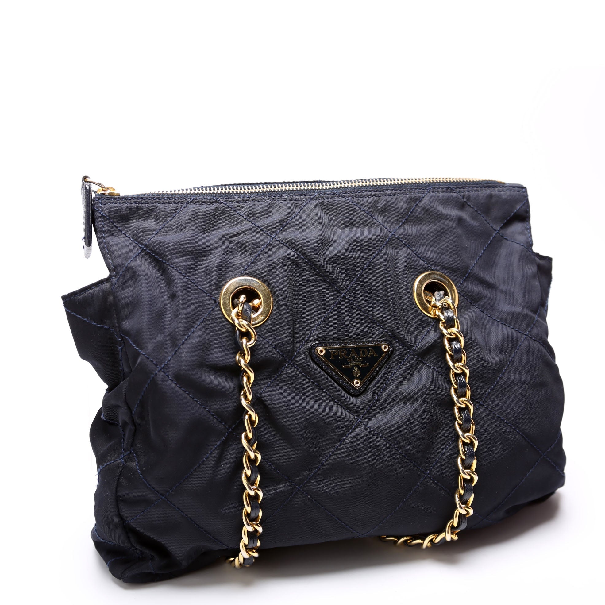 Nylon Tessuto Quilted Shoulder Bag Navy/Gold