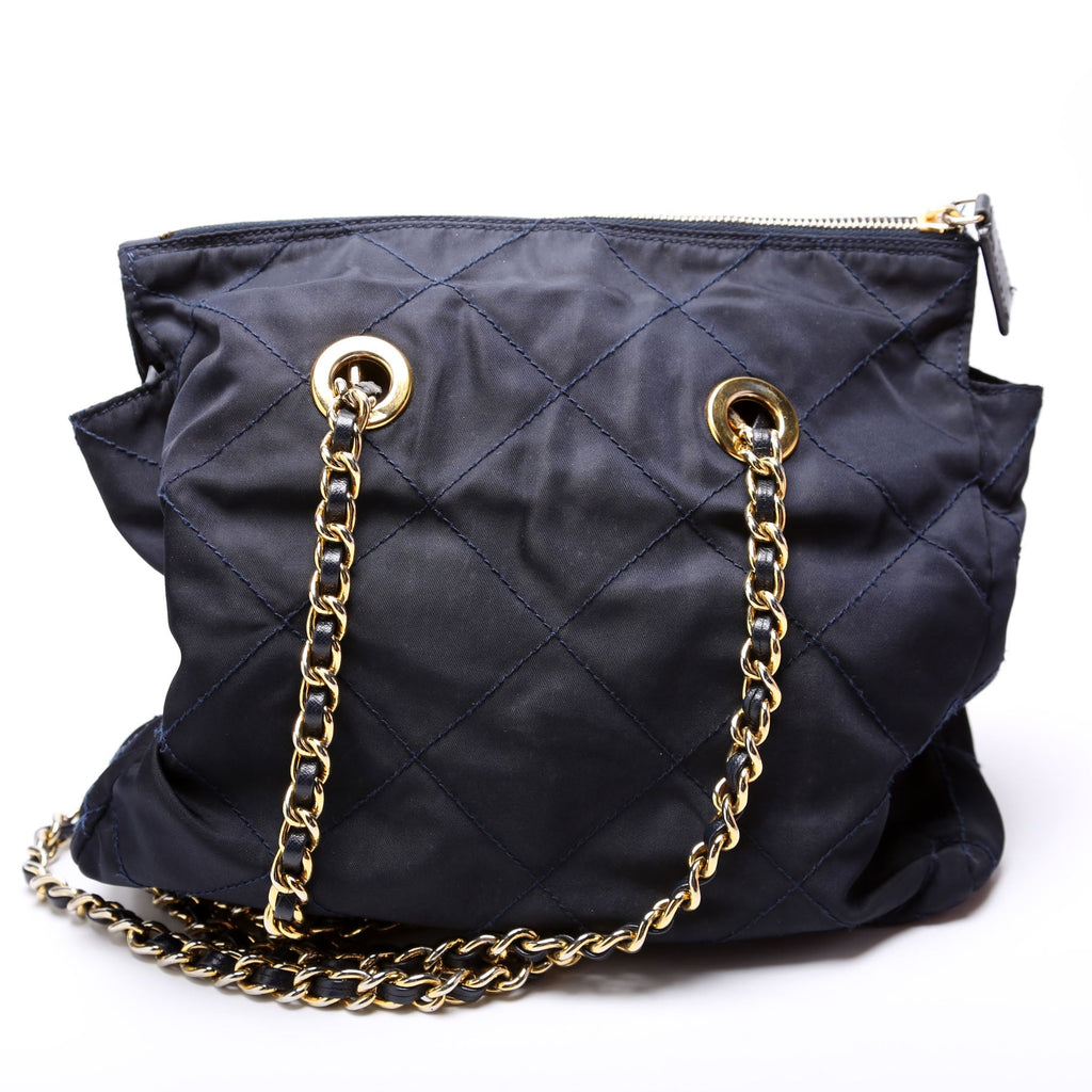 Nylon Tessuto Quilted Shoulder Bag Navy/Gold
